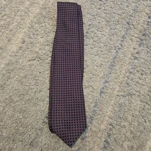 VALENTINO Cravatte Silk Tie Navy Red Geometric Micro-Pattern Made in Italy